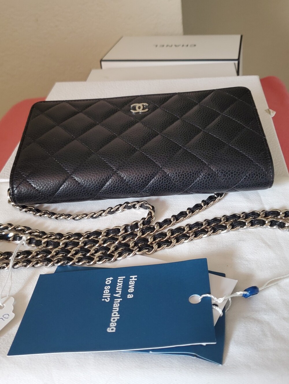 Chanel Wallet On Chain Black Caviar Gold Hw Chip Code Receipt - Picture 5 of 10